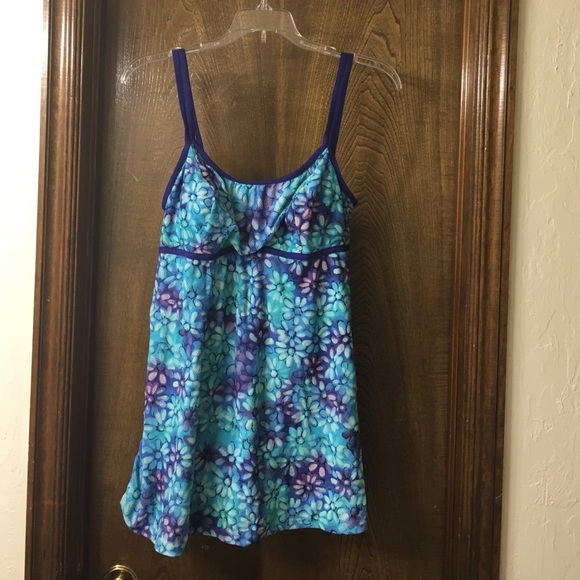 Blue floral swim dress