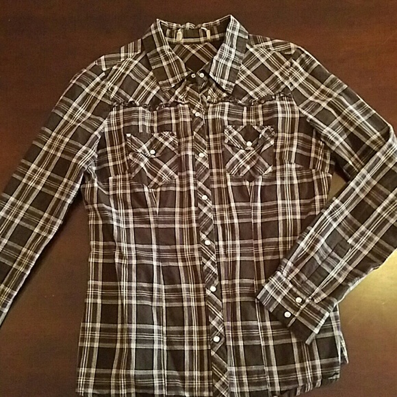 Brown plaid country button up
