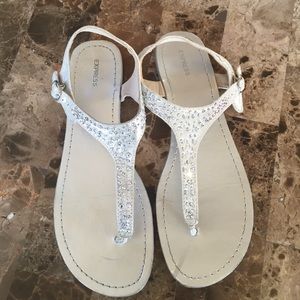 Express sandals. Sparkly silver.