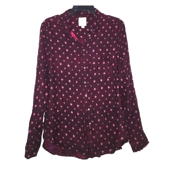 American Eagle Maroon Printed Button Up