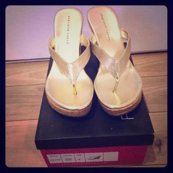 Sold----Charlotte Russe gold wedge sandal size 9