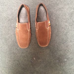 Tods suede slip on loafers with stripes on side