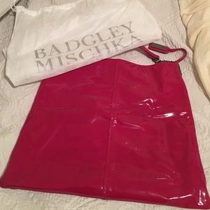 Hot pink patent leather oversized tote