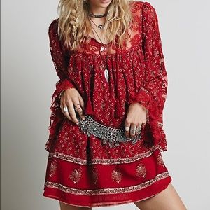 Free People Red Gauzy Print Dress