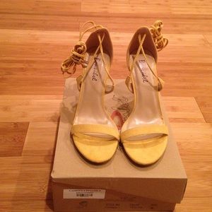 Lulus "Applause Yellow Suede Lace-Up Heels