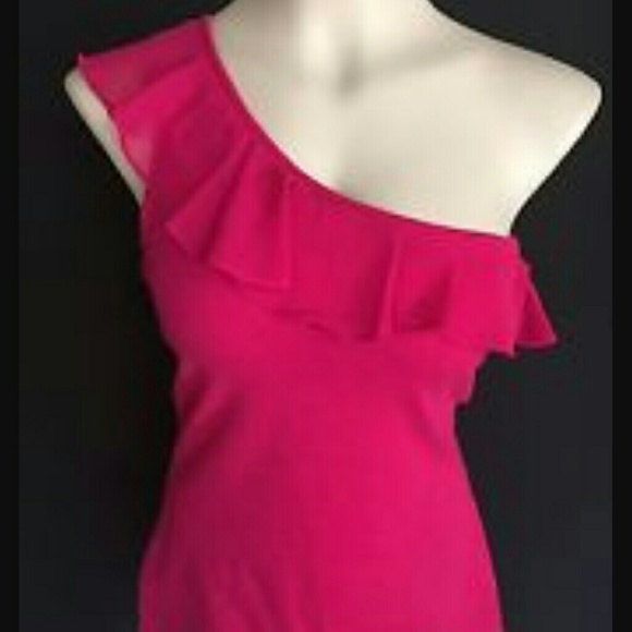 Bright pink one-shoulder ruffle top
