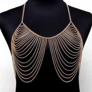 ✨Stylish Multilayered Gold Tassel Bra Body Chain✨