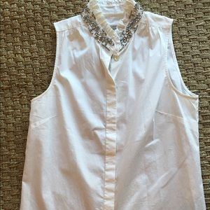 Jcrew white sleeveless top with gem collar