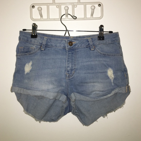 blue light washed ripped cuffed shorts from h&m
