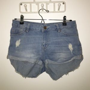 blue light washed ripped cuffed shorts from h&m
