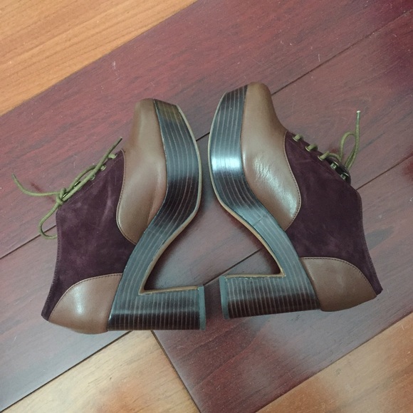 Shellys London Burgundy Brown Platform Brogues - Picture 3 of 4