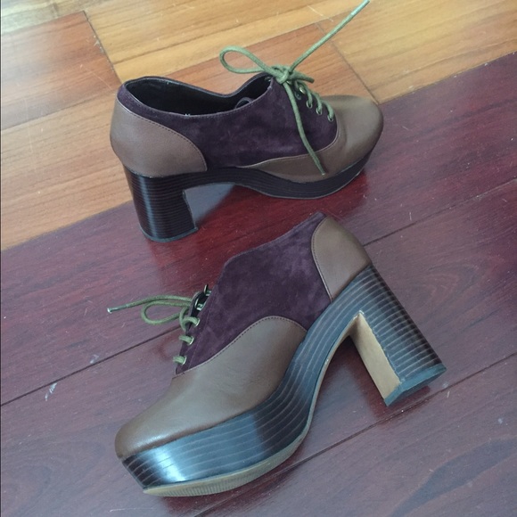 Shellys London Burgundy Brown Platform Brogues - Picture 1 of 4