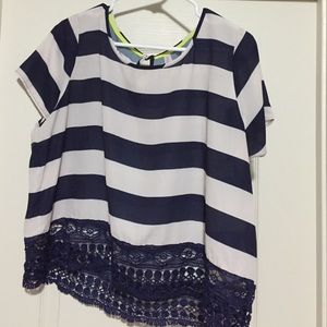Navy and white striped crop top