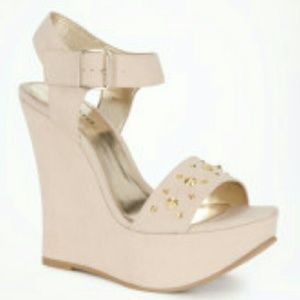BEBE Beige Stud Wedge