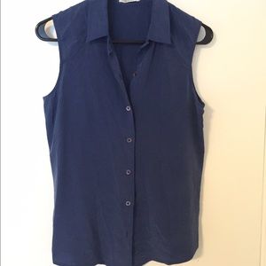 100% silk blue sleeveless blouse