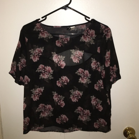 black floral chiffon shirt w/ cutout from h&m