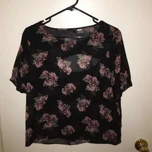 black floral chiffon shirt w/ cutout from h&m