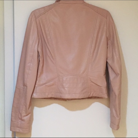 Nude/blush leather asymetrical "moto" jacket - Picture 3 of 4