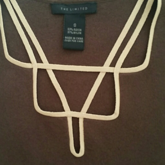 Brown tank with beige straps at neckline