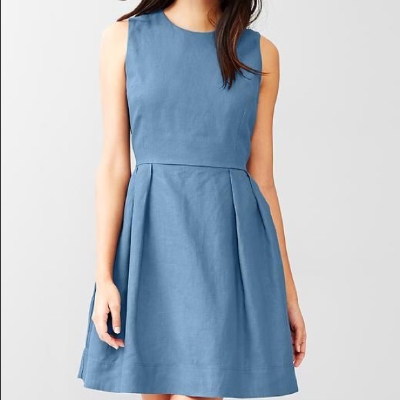 Gap blue linen fit and flare dress