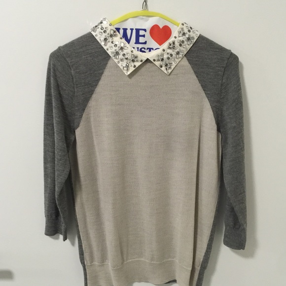 J crew sweater with detachable jeweled collar