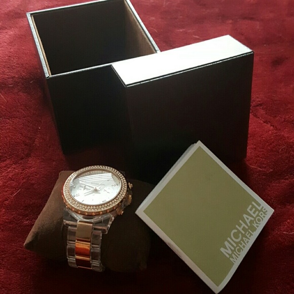 Michael Kors Clear and Rose Gold Watch - Picture 3 of 4