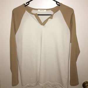 MIXXMIX beige split neck raglan long sleeve top