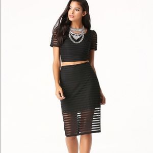 Striped Mesh Midi Skirt