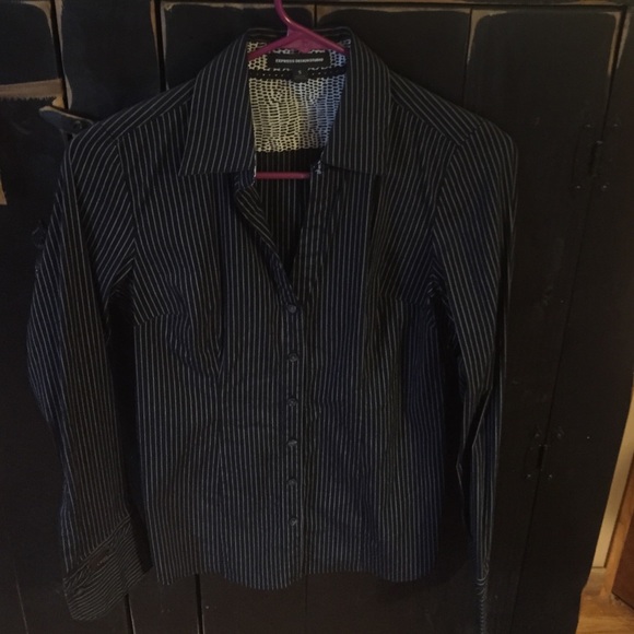 Express Black and Silver Striped Button Down