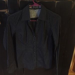 Express Black and Silver Striped Button Down