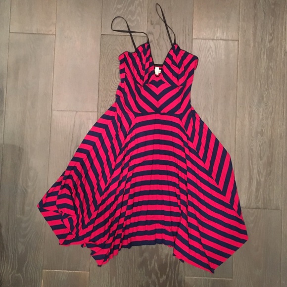 Pink and blue striped handkerchief hem dress