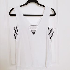 White vneck tank, with stripe detail