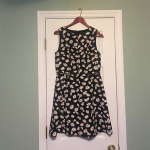 Black and cream A-line floral dress.