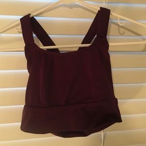 Maroon dance active wear top with crisscross back