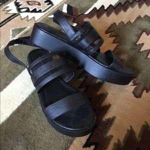 Forever 21 Black Ankle Wrap Flatform Sandals
