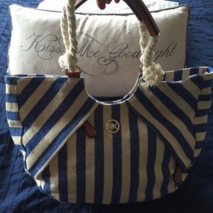 Blue and Beige Canvas Purse