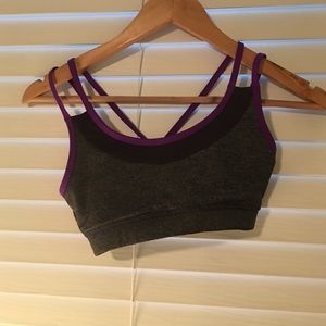 Purple black and gray sports bra