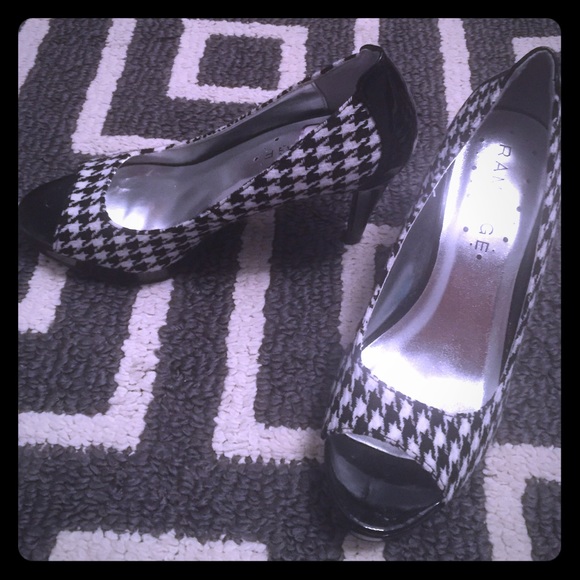 Shoes peep toe high heels houndstooth checkered - Picture 1 of 4