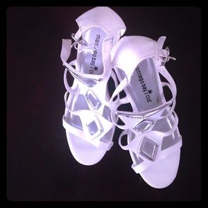 White/silver cork wedges size 6