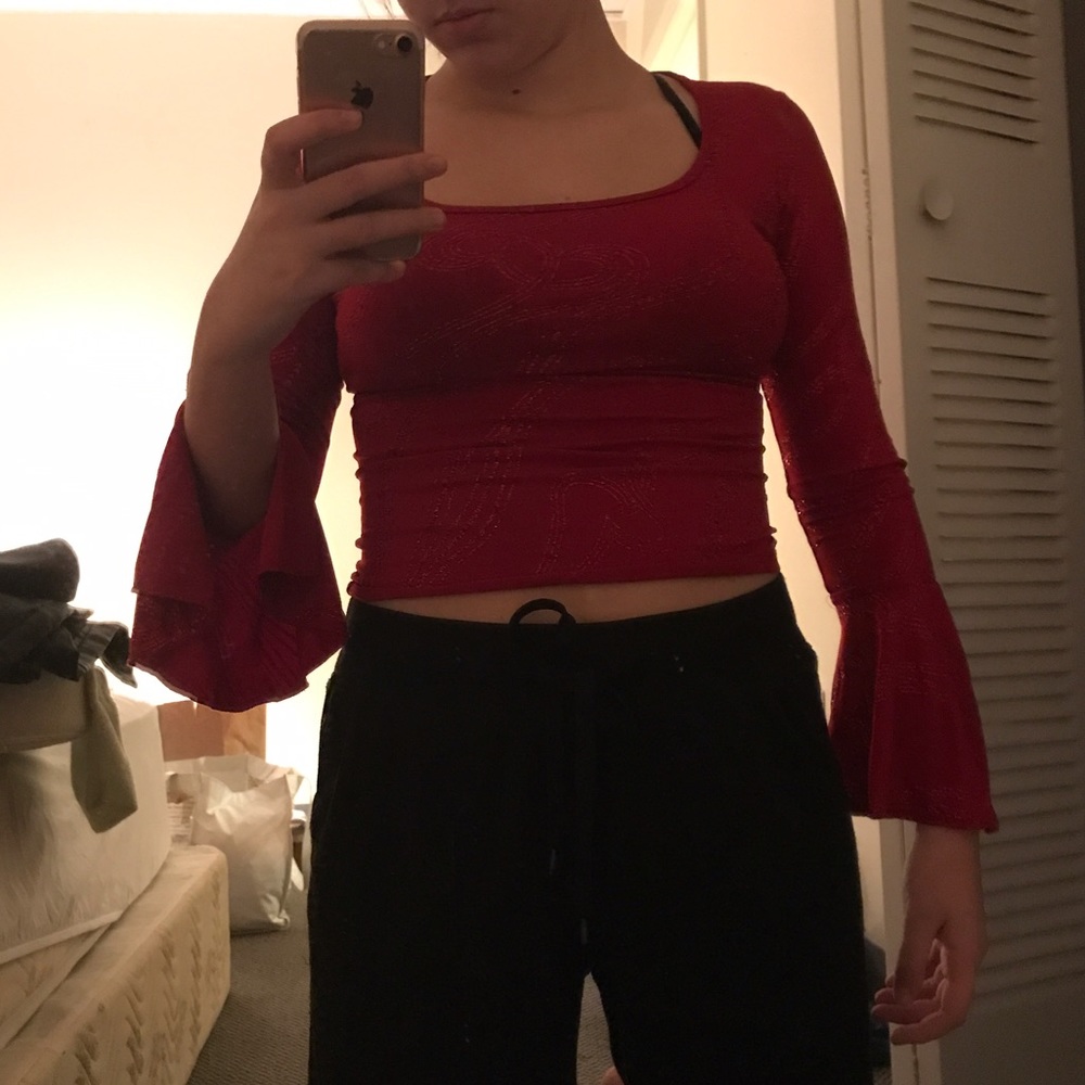NWT red glittered crop top