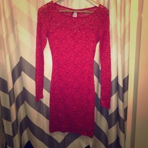 Sparkly red lace body con dress