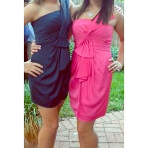 BCBGMAXAZRIA Pink One Shoulder Mini Dress