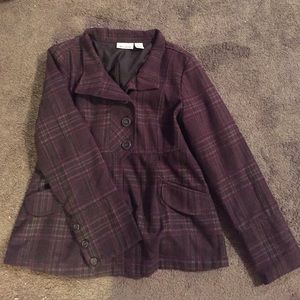 DKNY Brown Plaid Pea Coat
