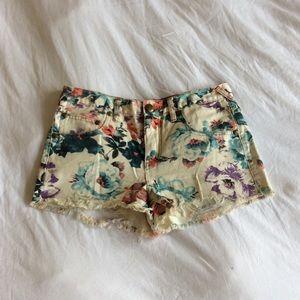 Free People Denim Cut-off Floral Shorts
