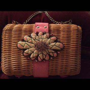 Gorgeous wicker w/stunning jeweled closure bag