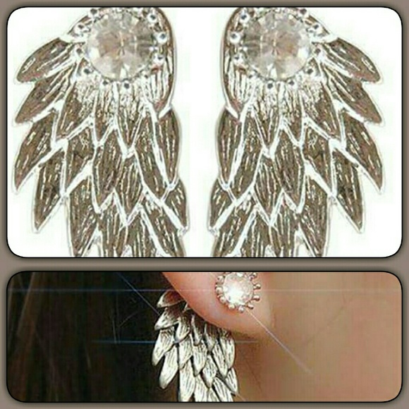 Silver Angel Wing Earrings - Picture 2 of 2