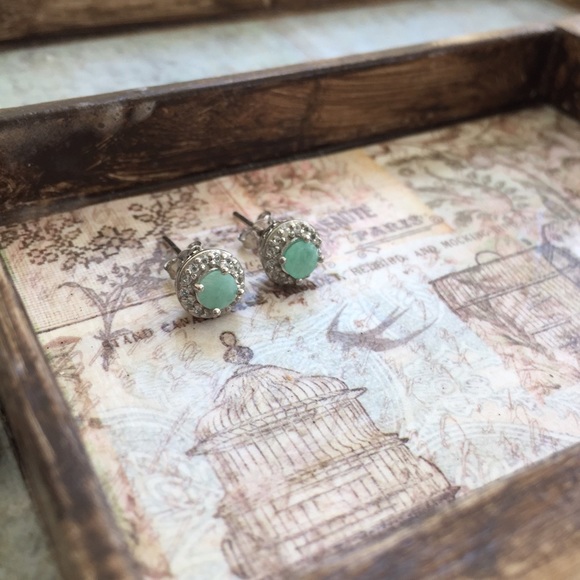 🆕Emerald + White Topaz • Halo Stud Earrings