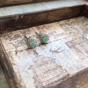 🆕Emerald + White Topaz • Halo Stud Earrings