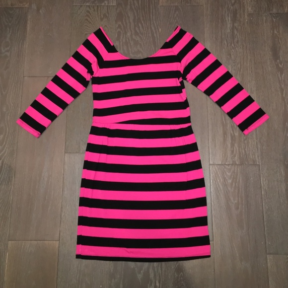 Pink and black body con striped dress