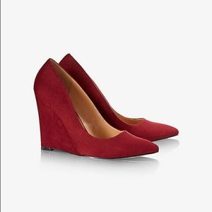 Faux Suede Pointed Toe Wedge Pump